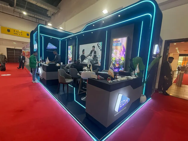 EDH — A stand for a fragrances and flavors manufacturer, with product display and business lounges.