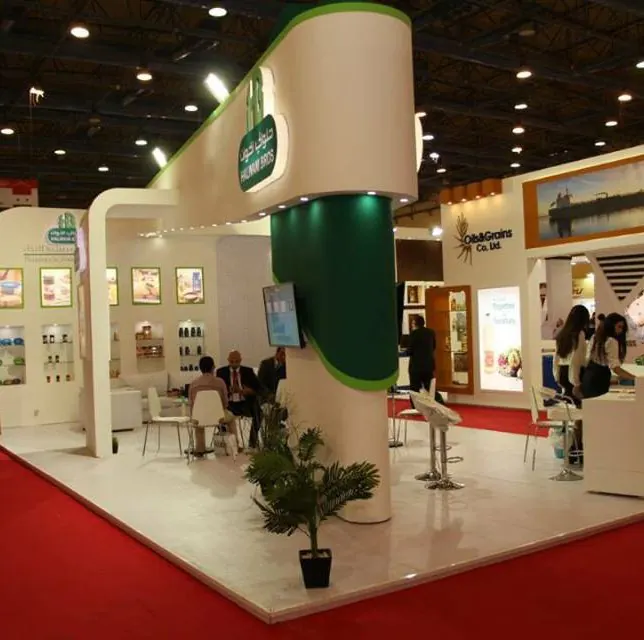Halwany Bros — An open, curved stand for a heritage food and oils manufacturer, with hospitality areas.